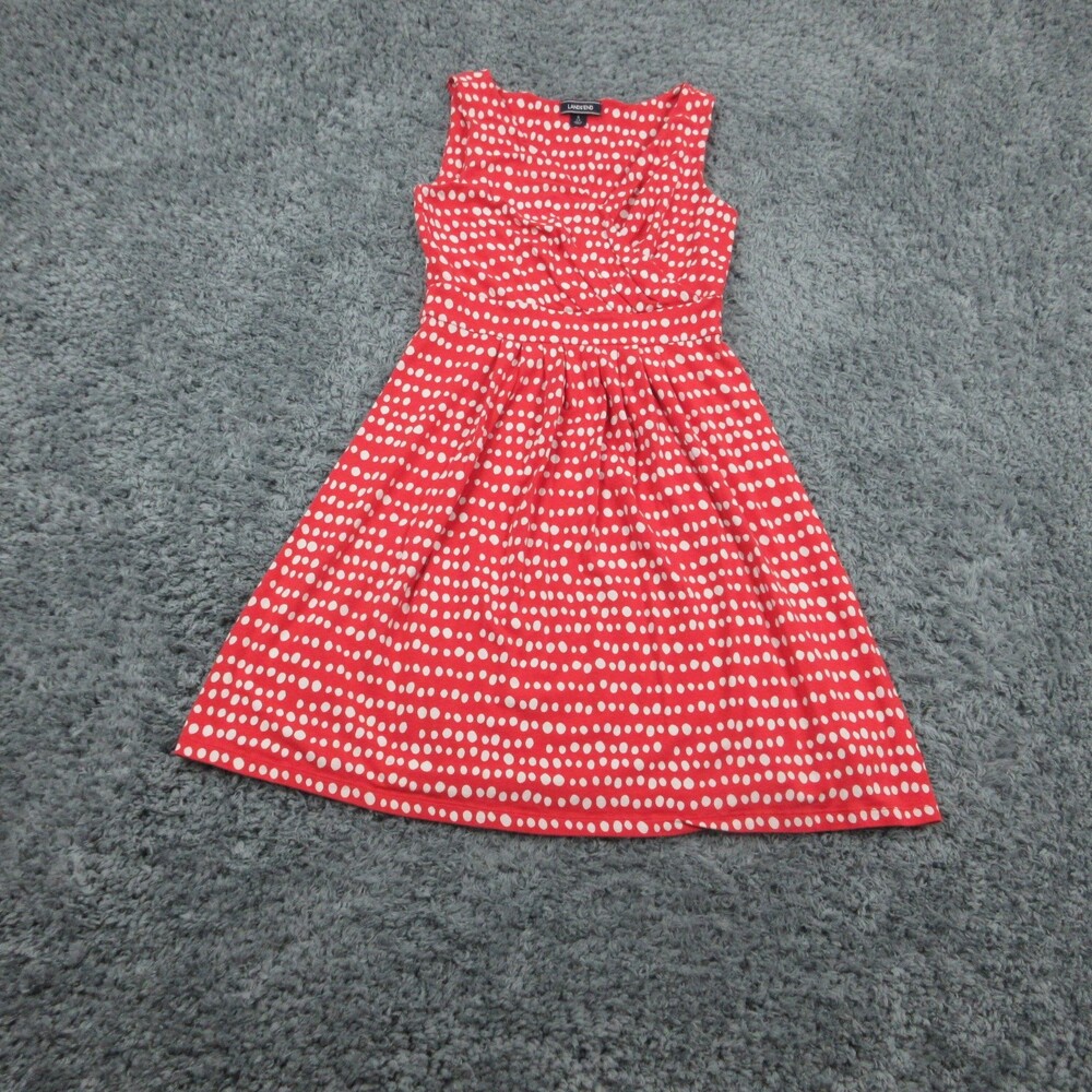 Lands' End Dress Womens Small Red White Polka Dot Sleeveless Fit Flare Summer